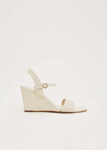 Phase Eight Leather Plait Strap Wedge Heels White Australia | ST2065479